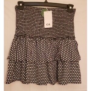 Women’s C&A Black & White Polka Dot Elastic Waist Mini Skirt Sz 8 NWT Hobo Chic